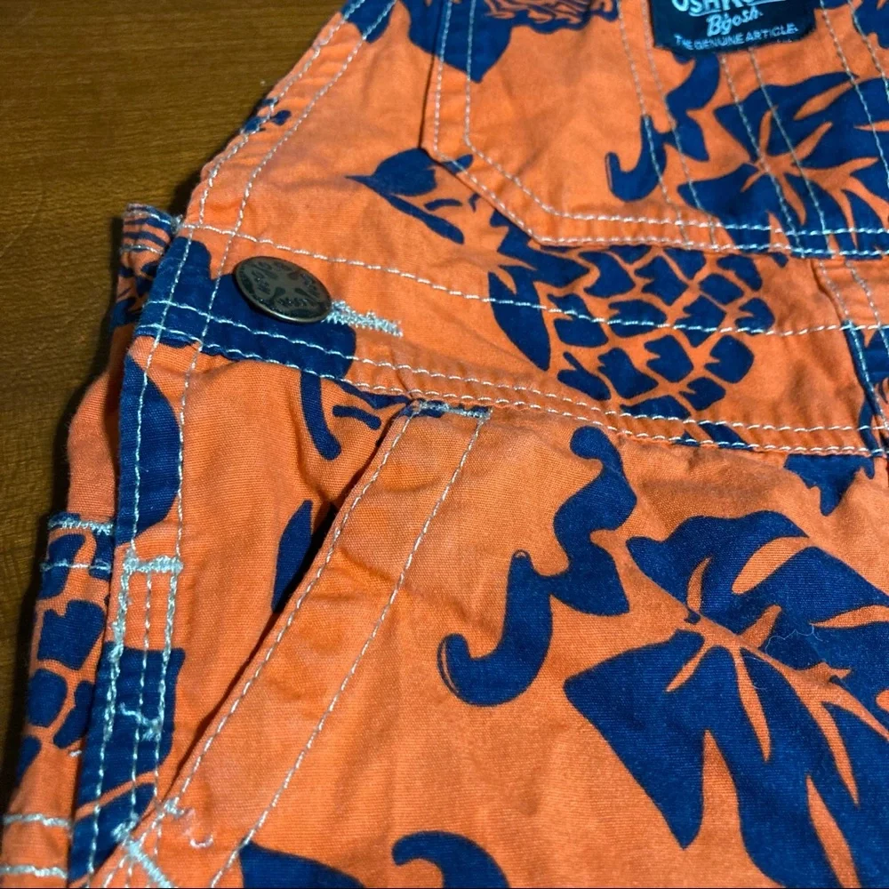 OSHKOSH Bgosh Hawaiian Overall Shorts Orange Navy Blue Floral Unisex 18 Months